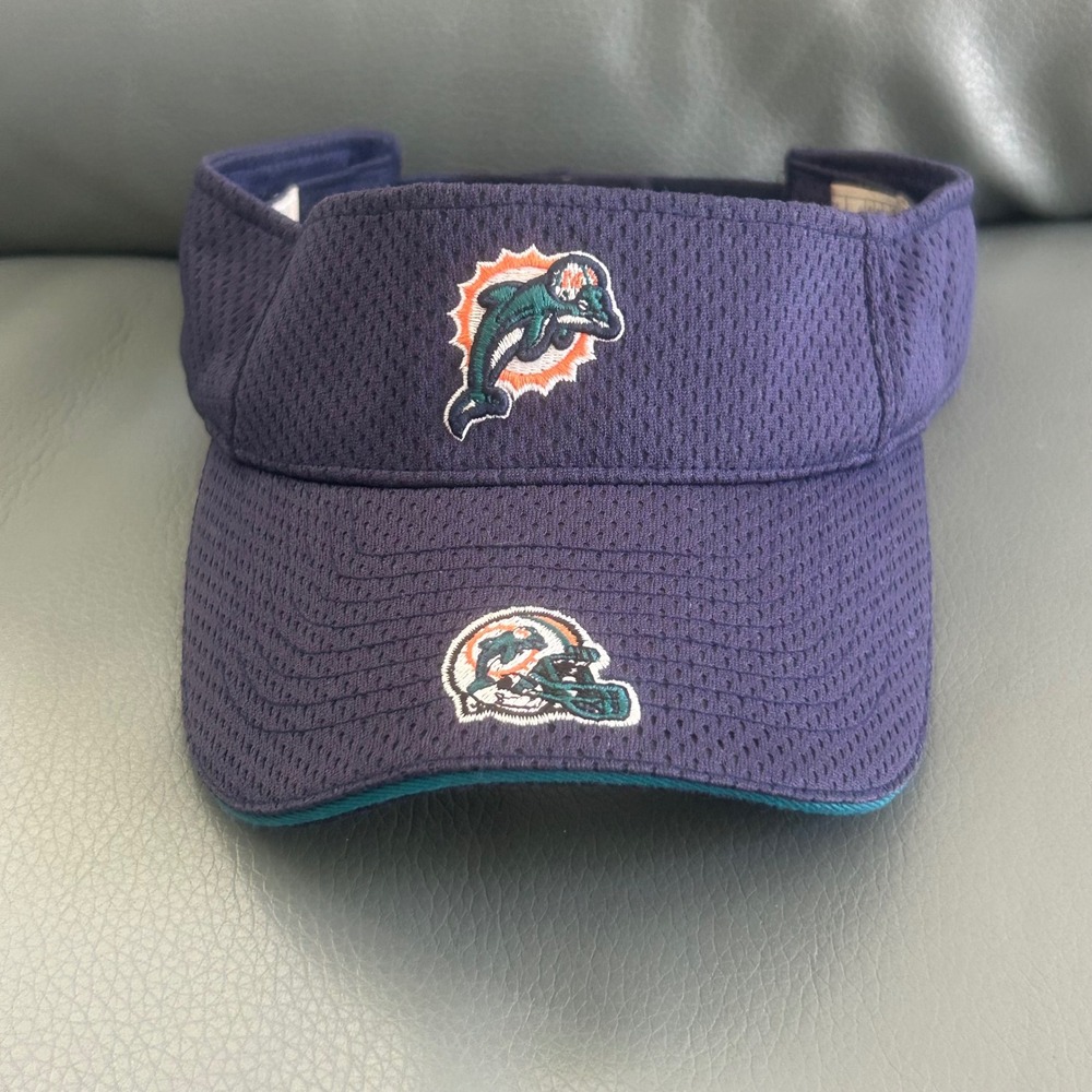 Miami Dolphins NFL Visor Hat Navy Blue Mesh Adjustable Hook and Loop RN63388